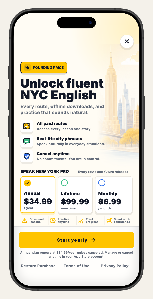 Onboarding paywall screen.